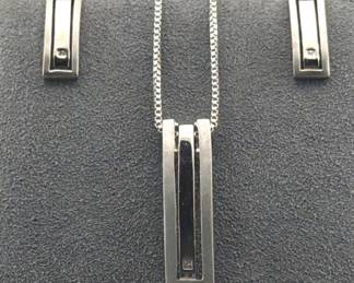 Sterling, diamond necklace, earrings