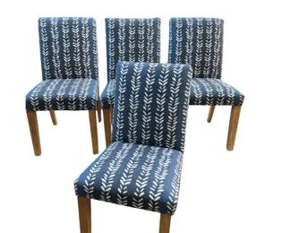 Set of 4 blue and white high back dining chairs