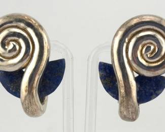 Signed 999 silver, lapis earrings
