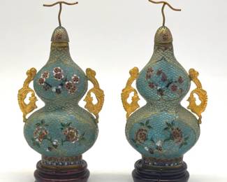 Gorgeous plique a jour miniature gourd vases