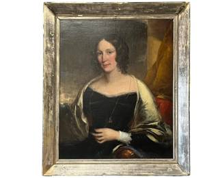 Antique ca. 1840 oil on canvas of portrait of a lady