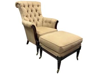Taupe micro suede tufted armchair with ottoman