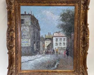 Oil on canvas European street scene