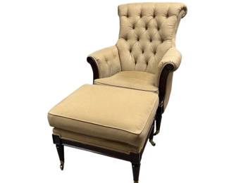 Taupe micro suede tufted armchair with ottoman