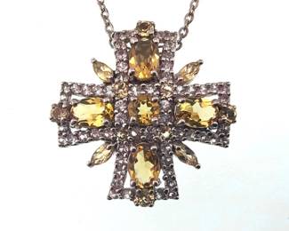 Diamond, citrine Maltese cross necklace