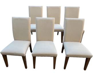 Set of 6 upholstered contemporary linen covered high back dining chairs