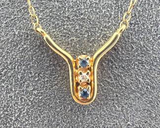 14kt sapphire, diamond pendant necklace