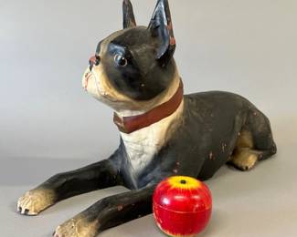 Rare advertising sample for “Bryant Gas Heating” papier mache Boston Terrier dog