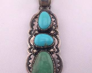 Native American signed sterling, turquoise pendant