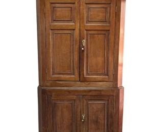 Charming Georgian two piece oak corner cupboard with paneled doors
