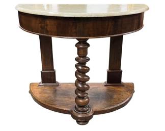 Marble top Demi lune table with barley twist turned front column