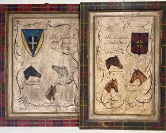 Two antique English painted wood equestrian boards