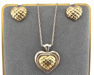 Sterling gold wash heart necklace, earrings