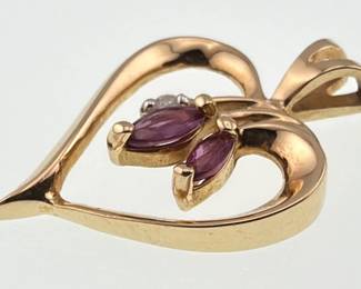 14kt garnet, diamond heart pendant