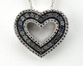 Sterling blue diamond heart necklace