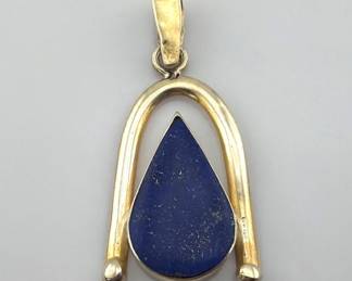 Sterling wish bone lapis pendant
