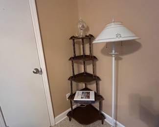Antique corner shelf and lamp