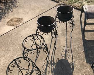 Plant stands and metal buckets