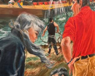 “Indiana Dredgers” large acrylic painting by Pat Olsen (46” x 72”) $2000 + tax