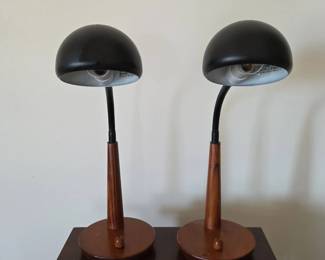 Vintage Style Black And Wood Gooseneck Desk Lamps 