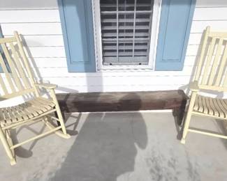 Pair Of Painted Wood Rocking Chairs With Handmade Bench