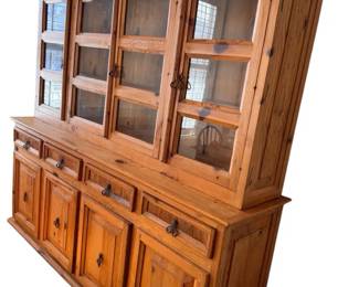 002 Beautiful Rustic Wooden Hutch And Two Piece China Cabinet