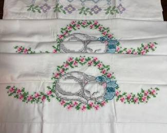 Handcrafted embroidered linens. https://modestlambestatesales.hibid.com/