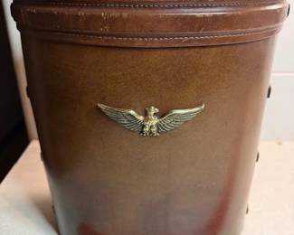 MCM Bosca leather wrapped trash bin. https://modestlambestatesales.hibid.com/