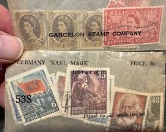 English and German stamps. Karl Marx. Queen Elizabeth. https://modestlambestatesales.hibid.com/