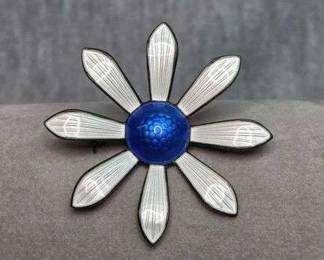 2 Norway Sterling Silver Enameled Flower Pin