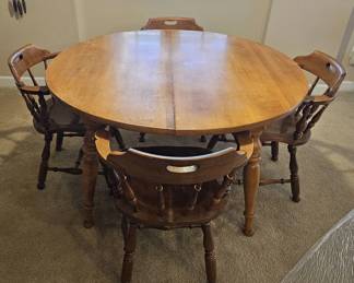 Round Solid Wood Table with Four Ethan Allen Chairs