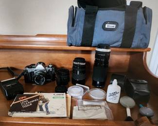 Canon AE1 35mm Camera with Various Accessories