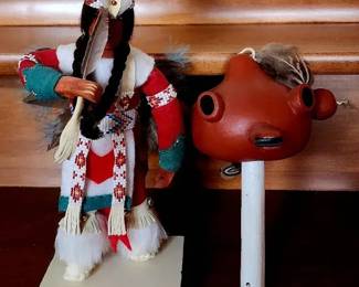 Vintage Native American Kachina Dancer Mudhead Gourd Rattle