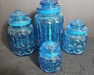 L. E. Smith Moon Stars Blue Glass Canisters