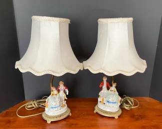 Vintage Victorian Porcelain Figurine Lamps Courting Couple