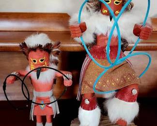 Vintage Navajo Kachina Dolls Eagle Hoop Dancers, both Signed