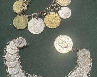 Mixed Vintage Foreign Coin Charm Bracelets
