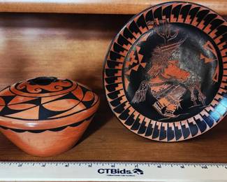 C Loretto Jemez Pueblo Pottery Bowl Deer Dancer Pottery Plate by Darrell Tauman Chino