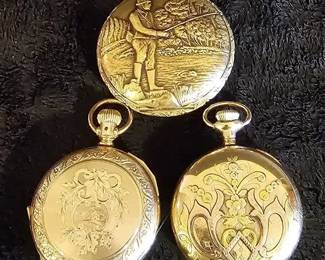 Three Gold Tone Pocket Watches