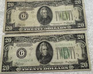 USA $20 Dollar Bills Lot of 2 
