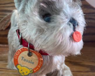 Vintage German Toy Dog "Tessie" w/Collar, Name Tag (Super Rare), & Ear Button!!!
