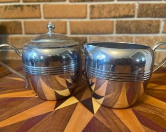 Stainless Art Deco Style Cream & Sugar!!