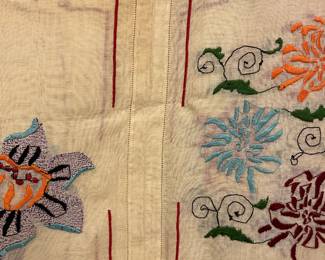 Large Art Deco Hand Embroidered Linen Table Cloth--Special & Awesome!!
