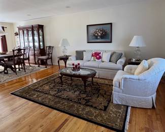 Ethan Allen, couch, chair, coffee table and two end tables great condition and dinning room hutch 