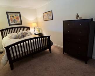 Queen bed with mattress and highboy great condition 
