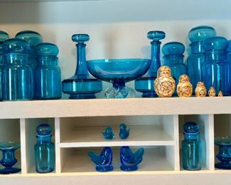 Cobalt Blue Apothecary Jars, Bowls and Birds
