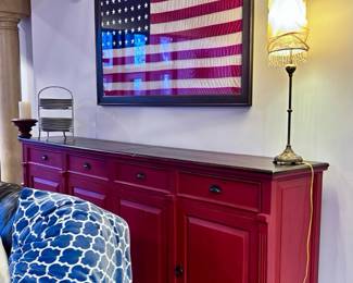 Red Cabinet / Console Table / Buffet and 48 Star Flag