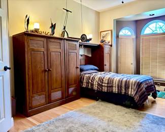 Twin Bedroom Set, Twin Bed, Cabinet, Bookshelf and Dresser with Mirror