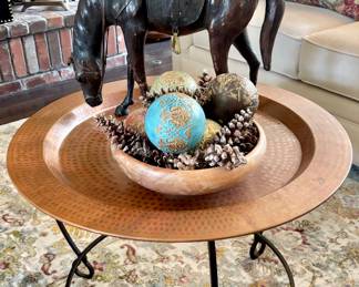 Copper Coffee Table. Vintage Horse and Decorative Bowl