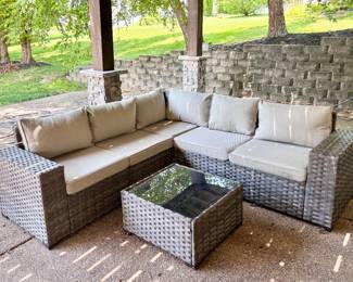 Rattan Outdoor Sectional Sofa and Coffee Table
